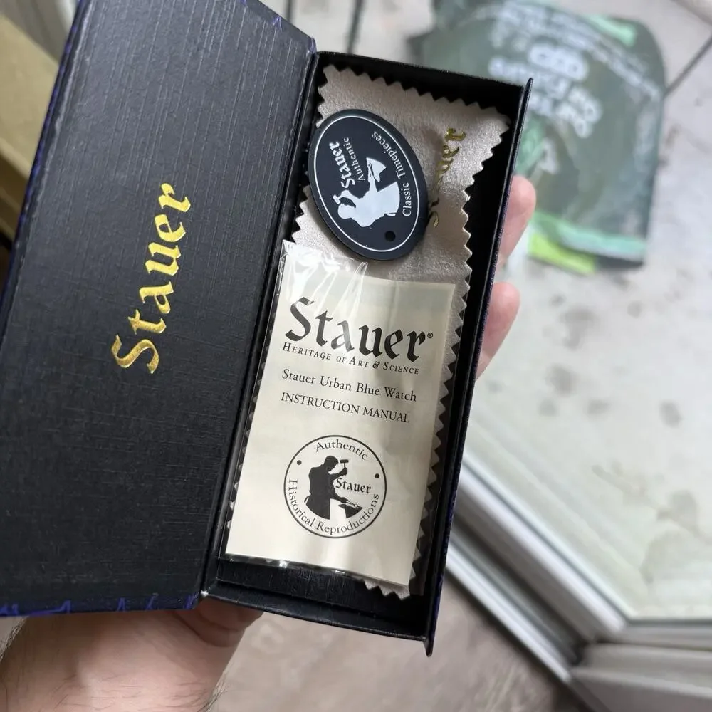 Stauer Men’s Watch 44mm Urban Blue Dial Black Leather Band 28997 New in Box